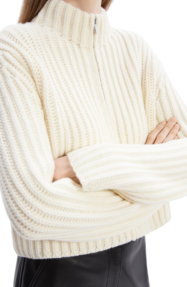 Theory Felted Wool & Cashmere Zip Cardigan, Alternate, color, Ivory