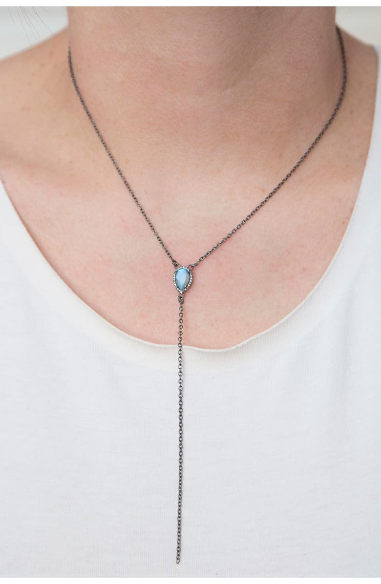 ADORNIA FINE Sterling Silver Labradorite & Diamond Halo Y-Necklace - 0.20 ctw, Alternate, color,