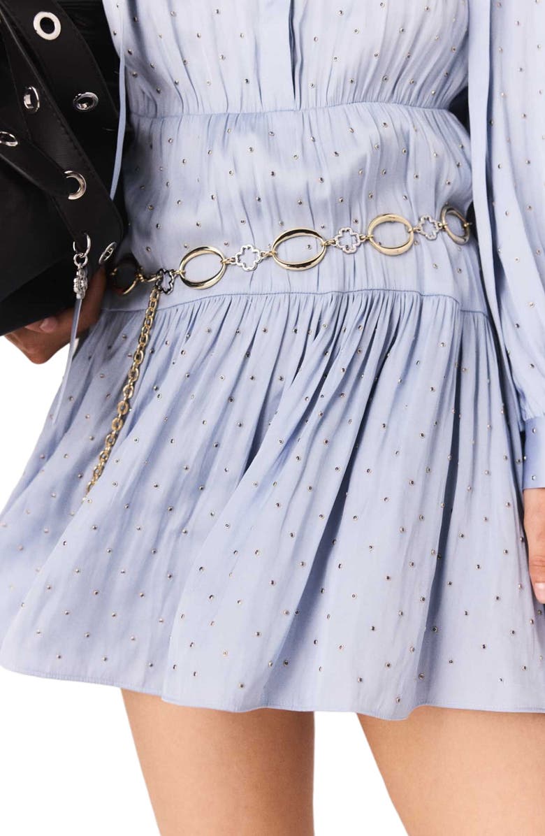 maje Studded flowing shirt dress, Alternate, color, Light Blue