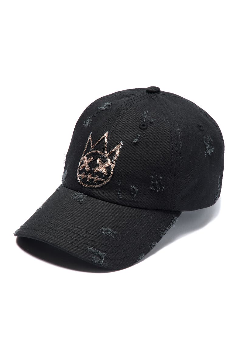 Sequin Shimuchan Logo Distressed Baseball Cap, Main, color, BLACK