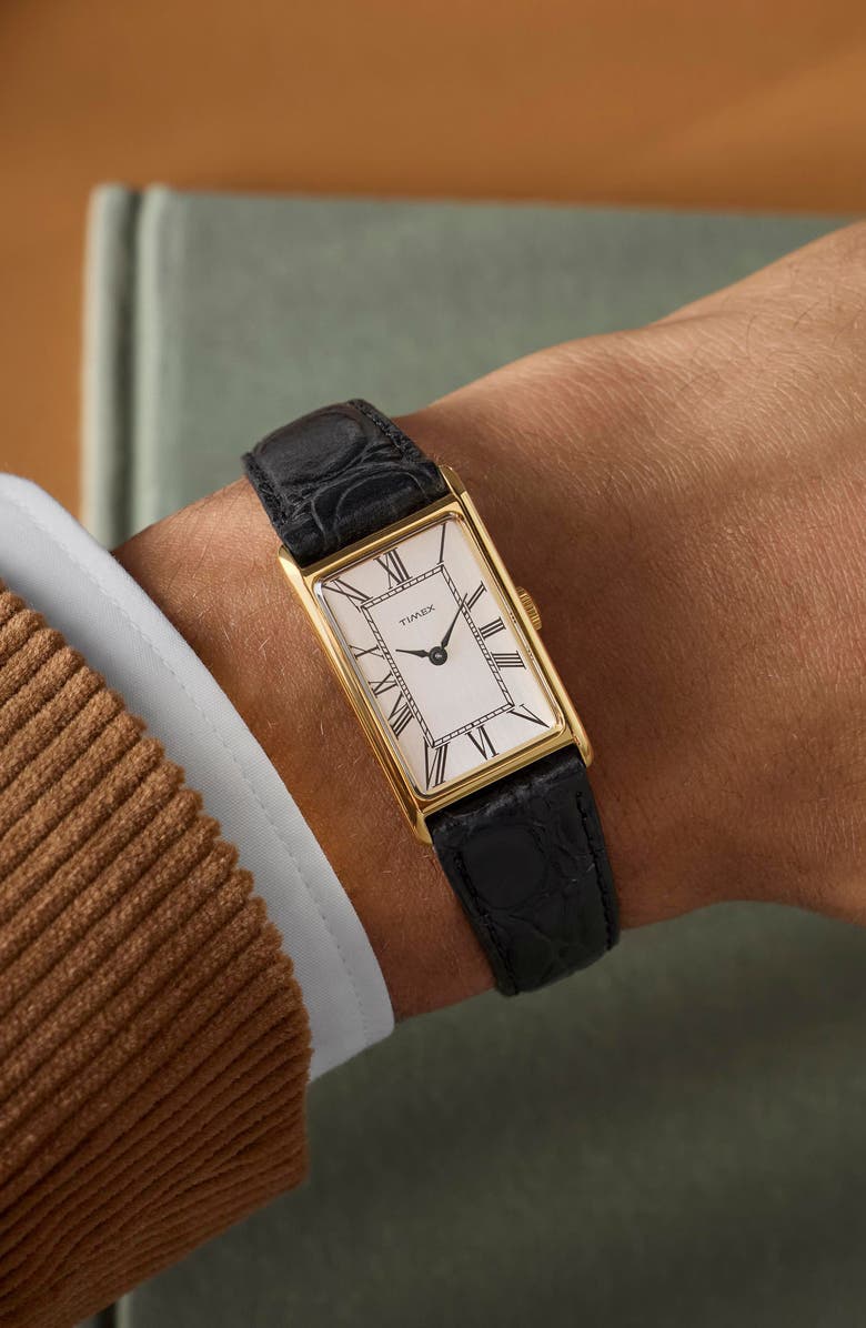 Timex<sup>®</sup> Timex 1976 Lexington Reissue 21mm Leather Strap Watch, Alternate, color, Gold-Tone