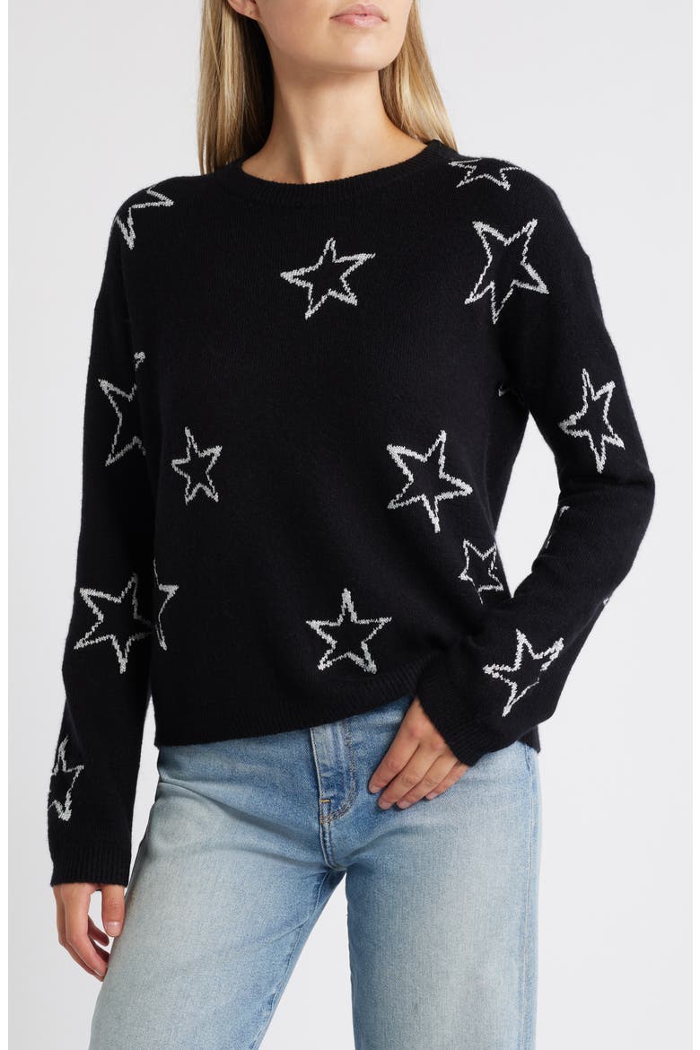 Star Jacquard Sweater, Main, color, BLACK- SILVER SKETCHED STAR
