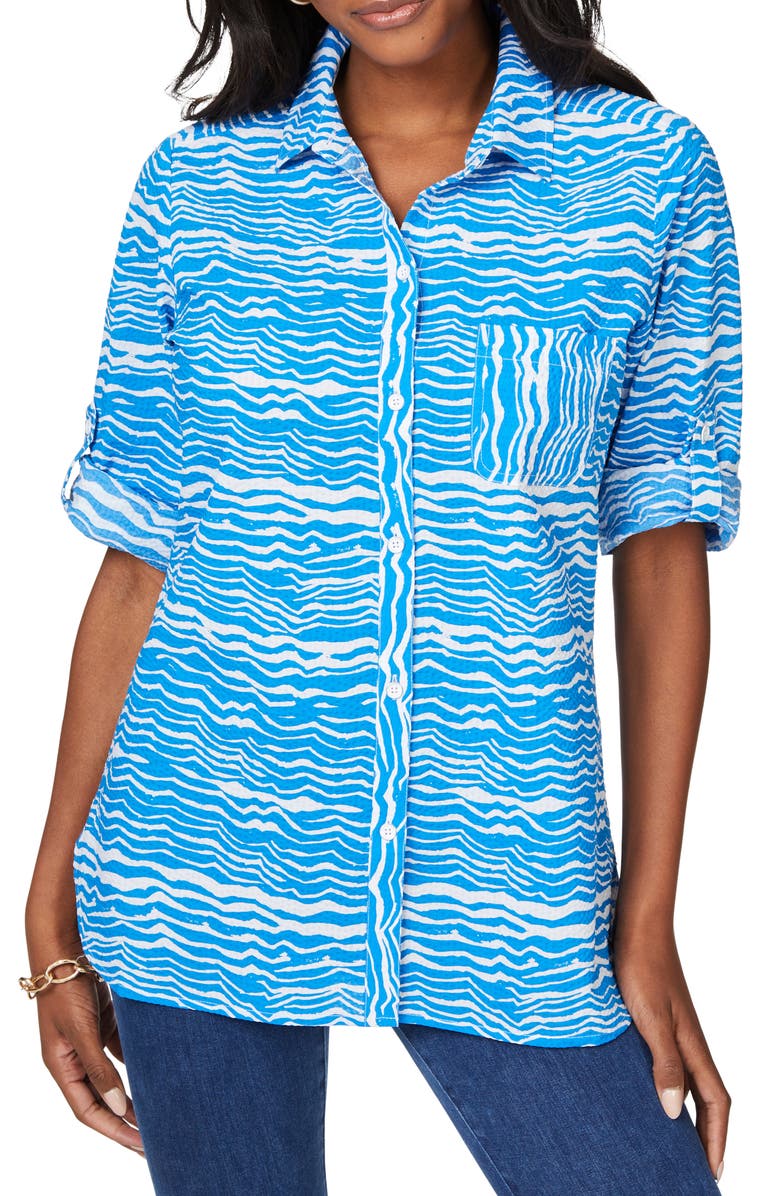 Foxcroft Tamara Coastal Waves Cotton Tunic, Main, color, Blue Grotto
