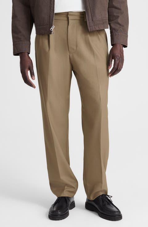 Double Pleated Wool Blend Twill Pants