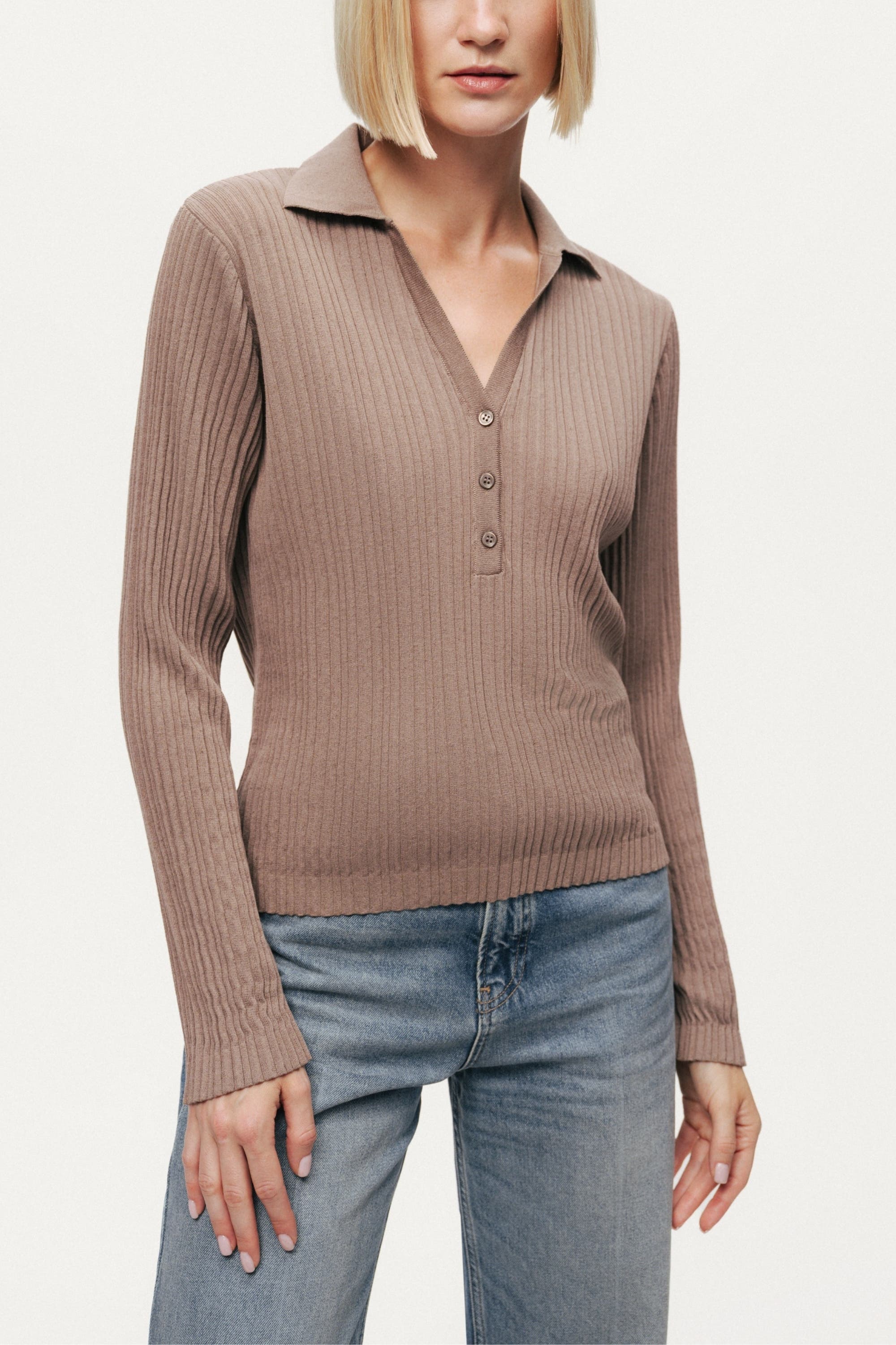 Ribbed Polo Knit Sweater - image 2
