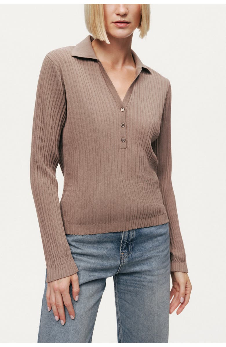 Nocturne Ribbed Polo Knit Sweater, Alternate, color, Mink