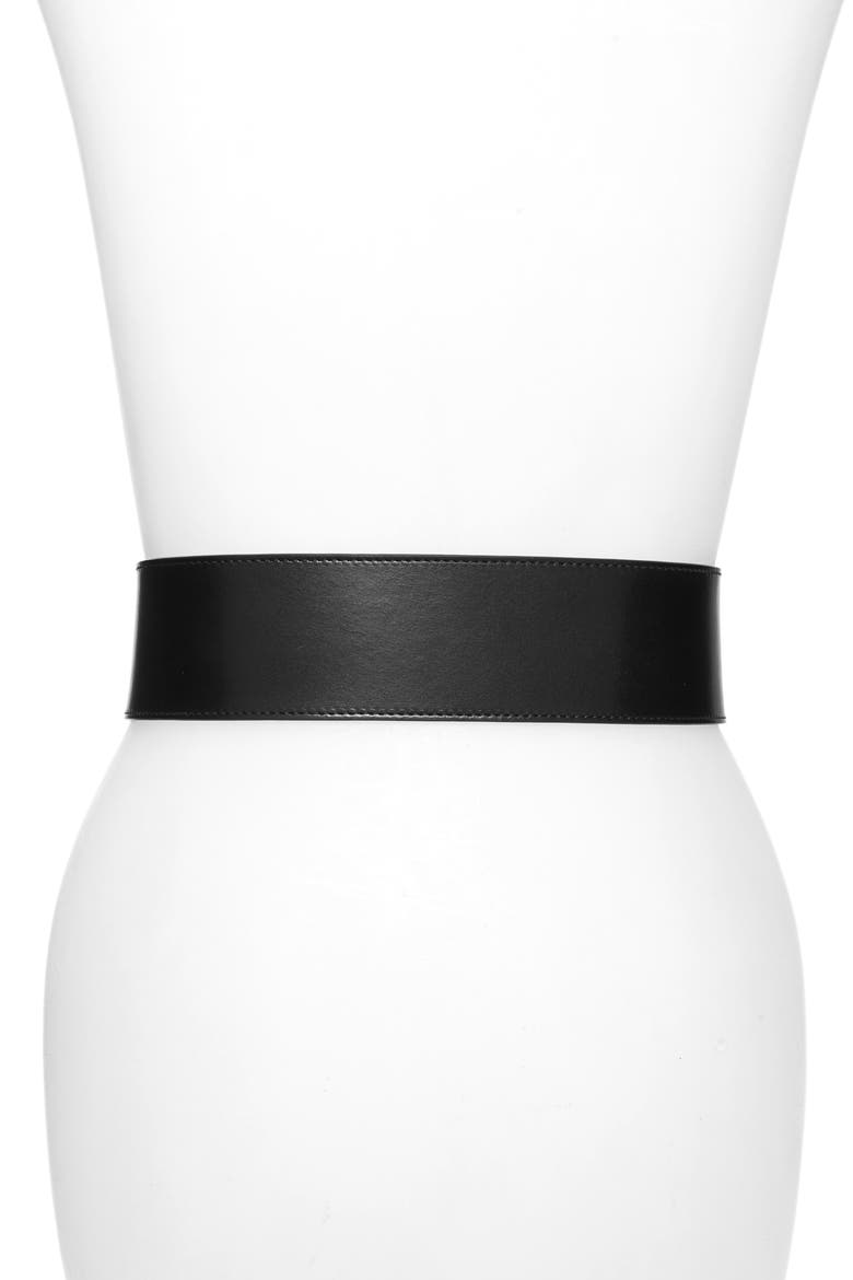 Alexander McQueen 65 Double Prong Leather Belt, Alternate, color, BLACK