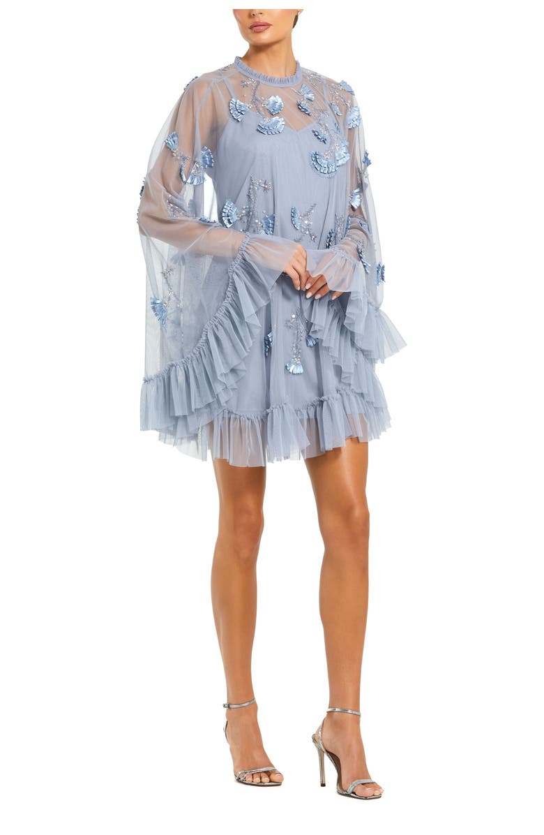 Mac Duggal Embellished Long Sleeve Trapeze Dress with Ruffle Hem, Main, color, Powder Blue