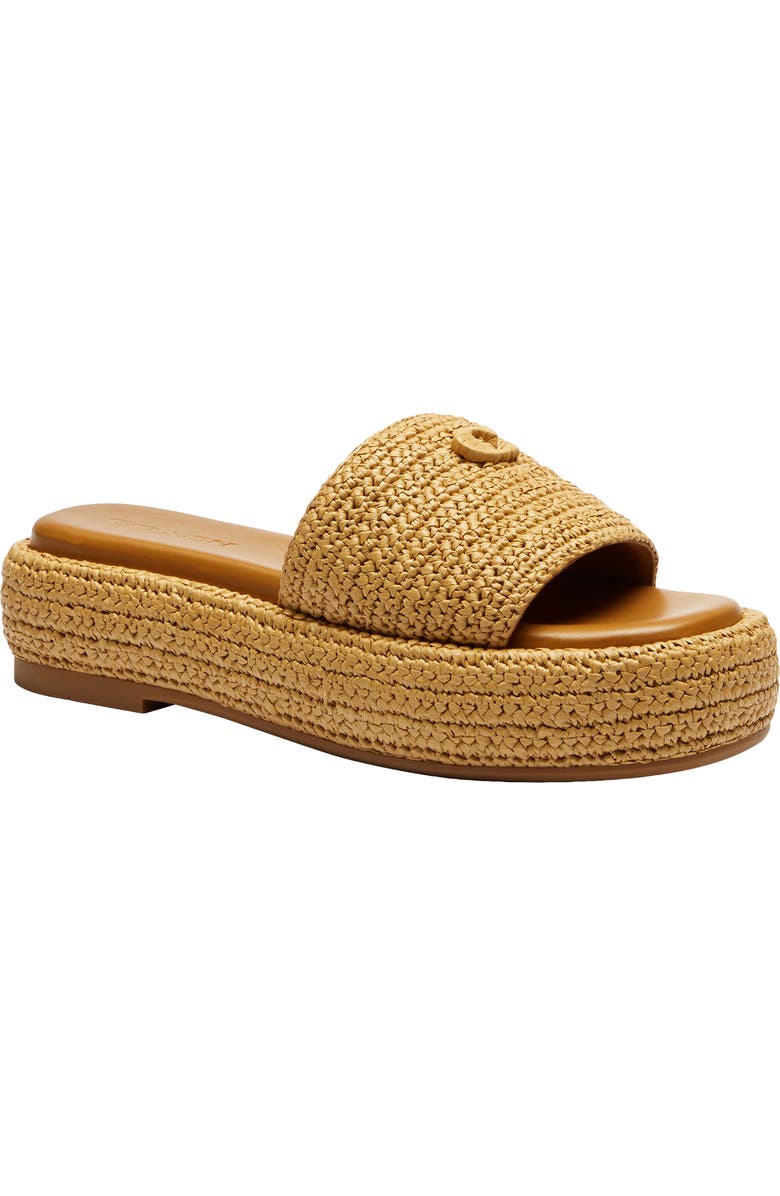 COACH Sculpted C Raffia Flatform Slide Sandal, Main, color, Natural