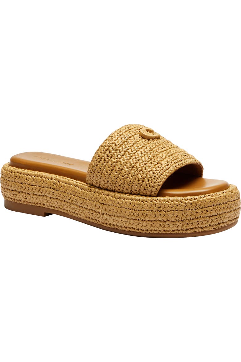 C Rafia COACH Sculpted C Raffia Flatform Slide Sandal (Women) | Nordstrom