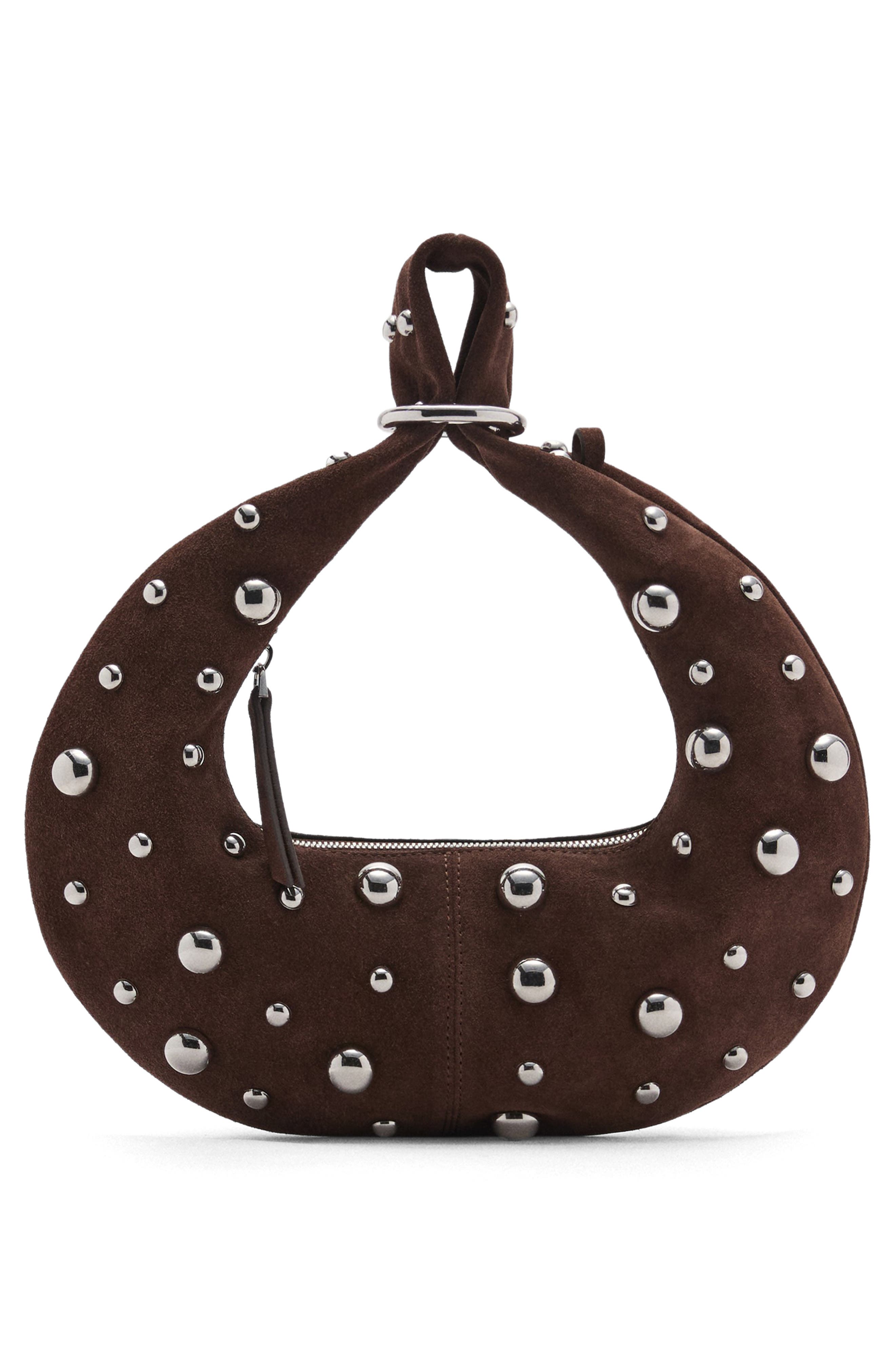 Embellished Leather Handbag, Alternate, color, CHOCOLATE