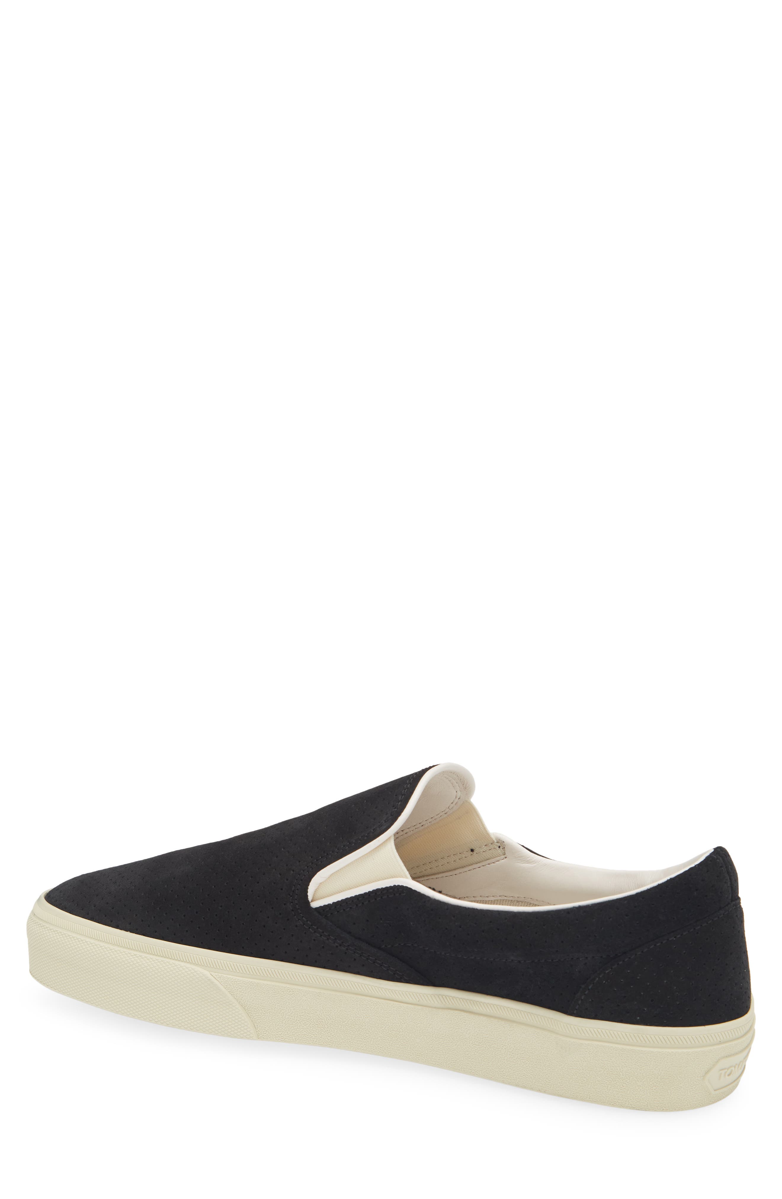 TOM FORD Jude Perforated Suede Slip-On Sneaker, Alternate, color, Black/ Cream
