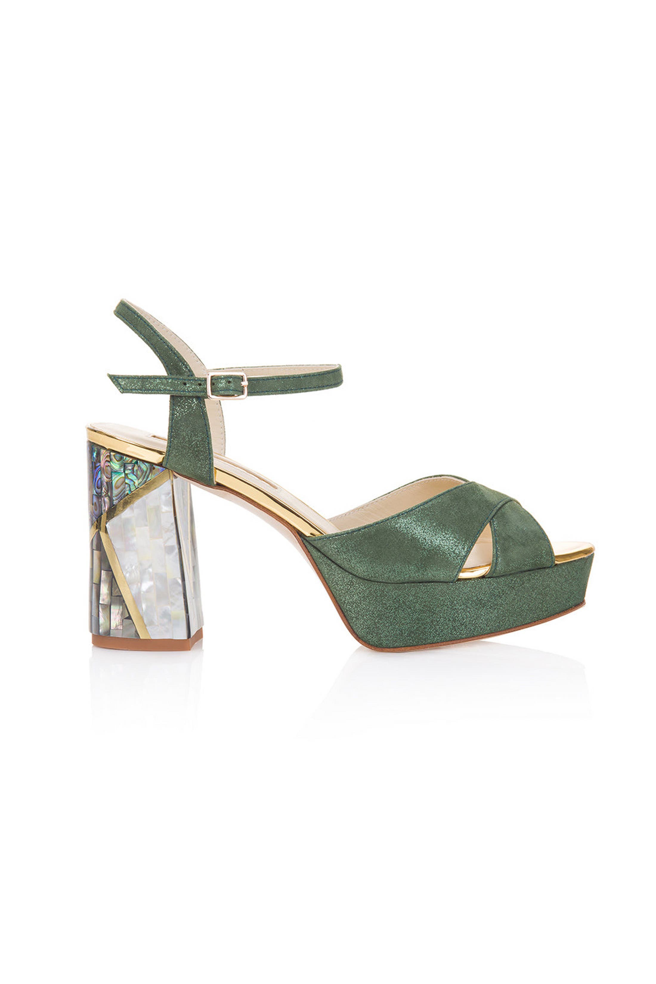Freya Rose Zahra Verde Ankle Strap Pearl Heel Sandal, Main, color, Green