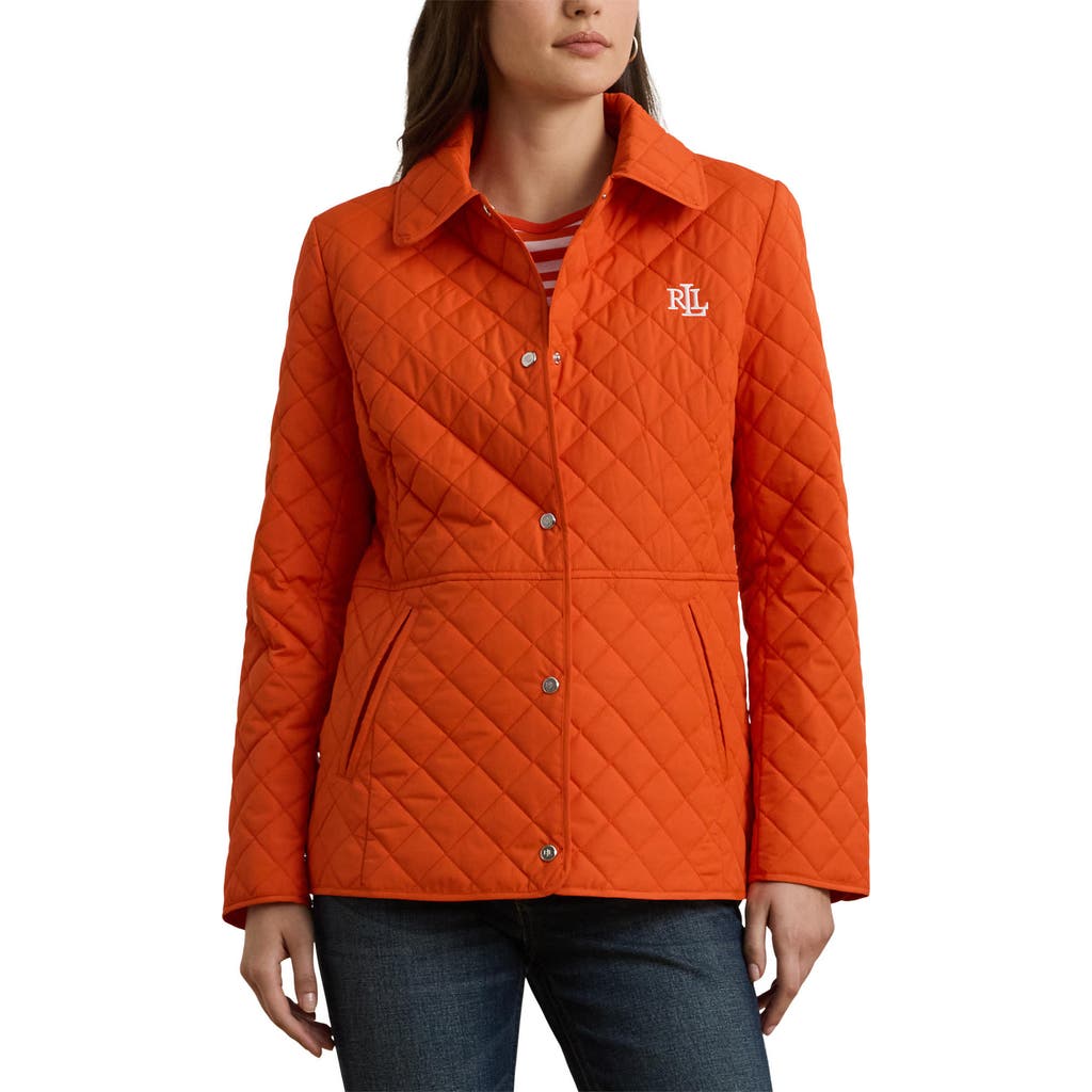 Shop Ralph Lauren Lauren Diamond Quilted Jacket In Orange Lily
