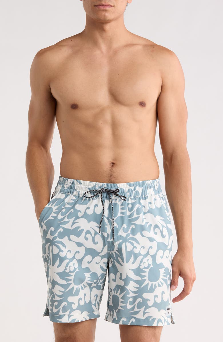 Hurley Sunny Seaside Volley Swim Trunks, Main, color, Grey/ Blue
