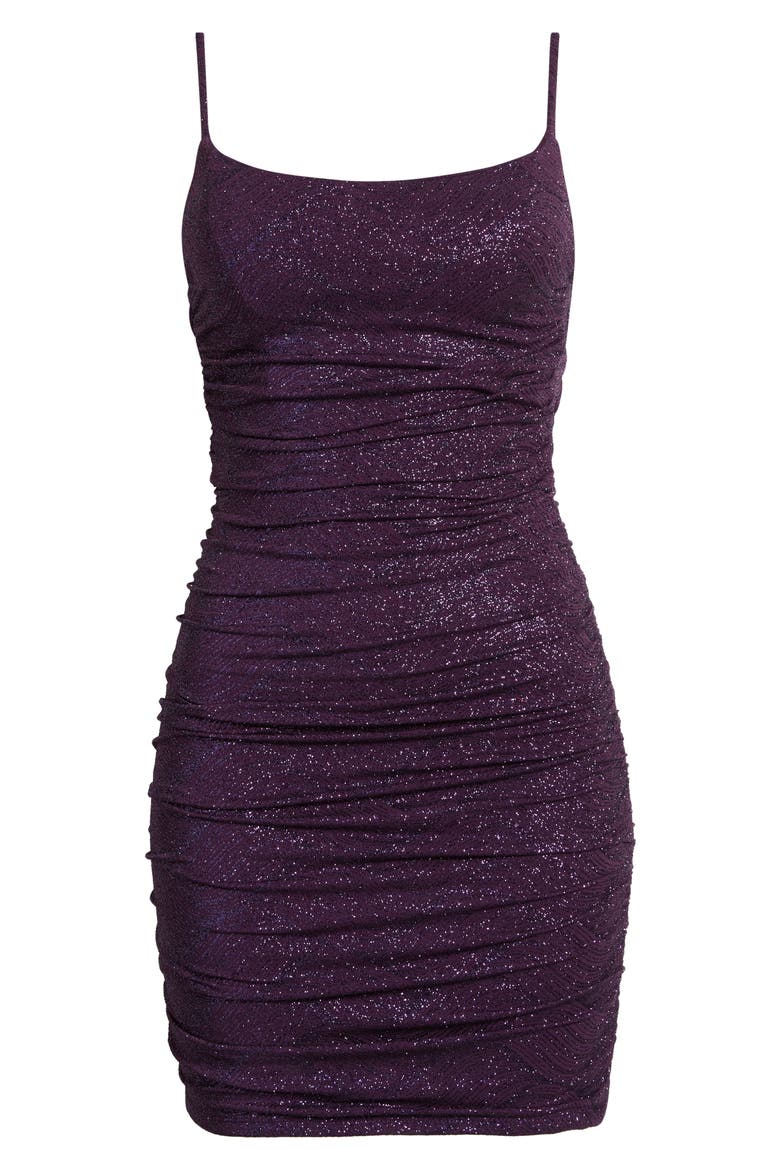 Shirred Glitter Minidress, Alternate, color, EGGPLANT