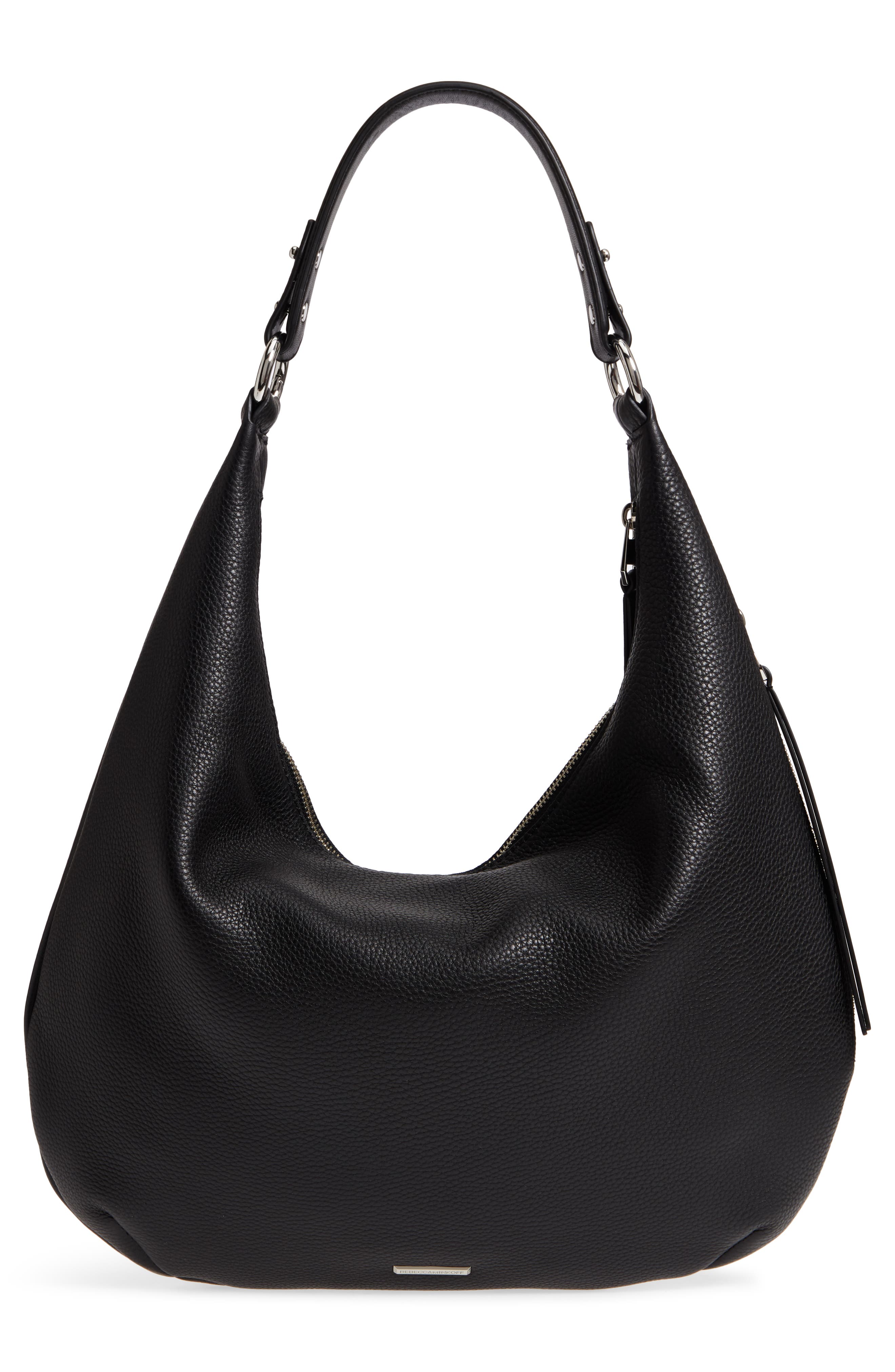 Michelle Leather Hobo, Alternate, color, BLACK