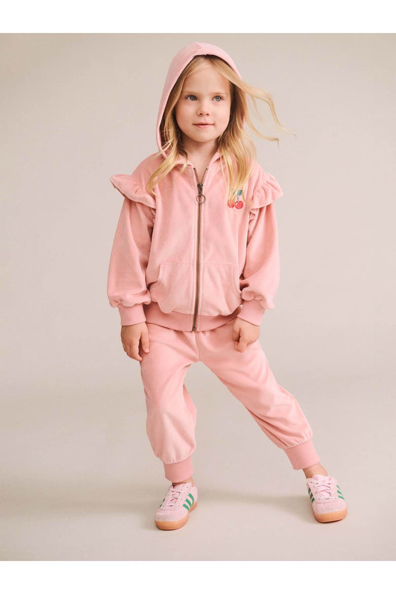 Cherry Emb Velour Zip Hoodie, Alternate, color, Vintage Pink