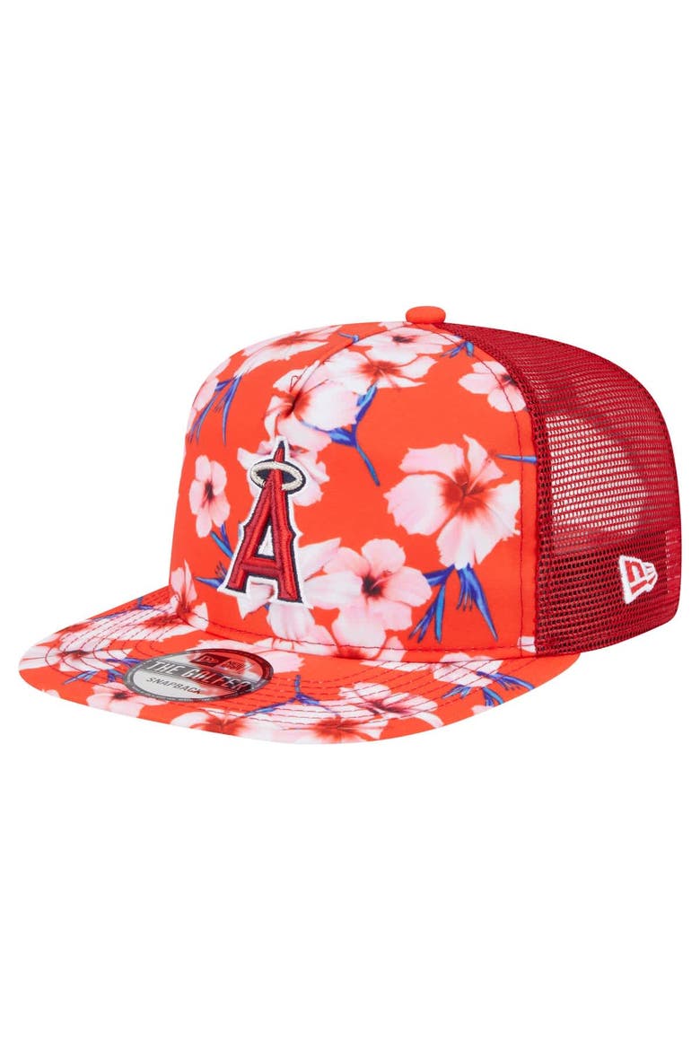 Men's New Era Red Los Angeles Angels Adventure Pattern Golfer Trucker Snapback Hat, Main, color, Red