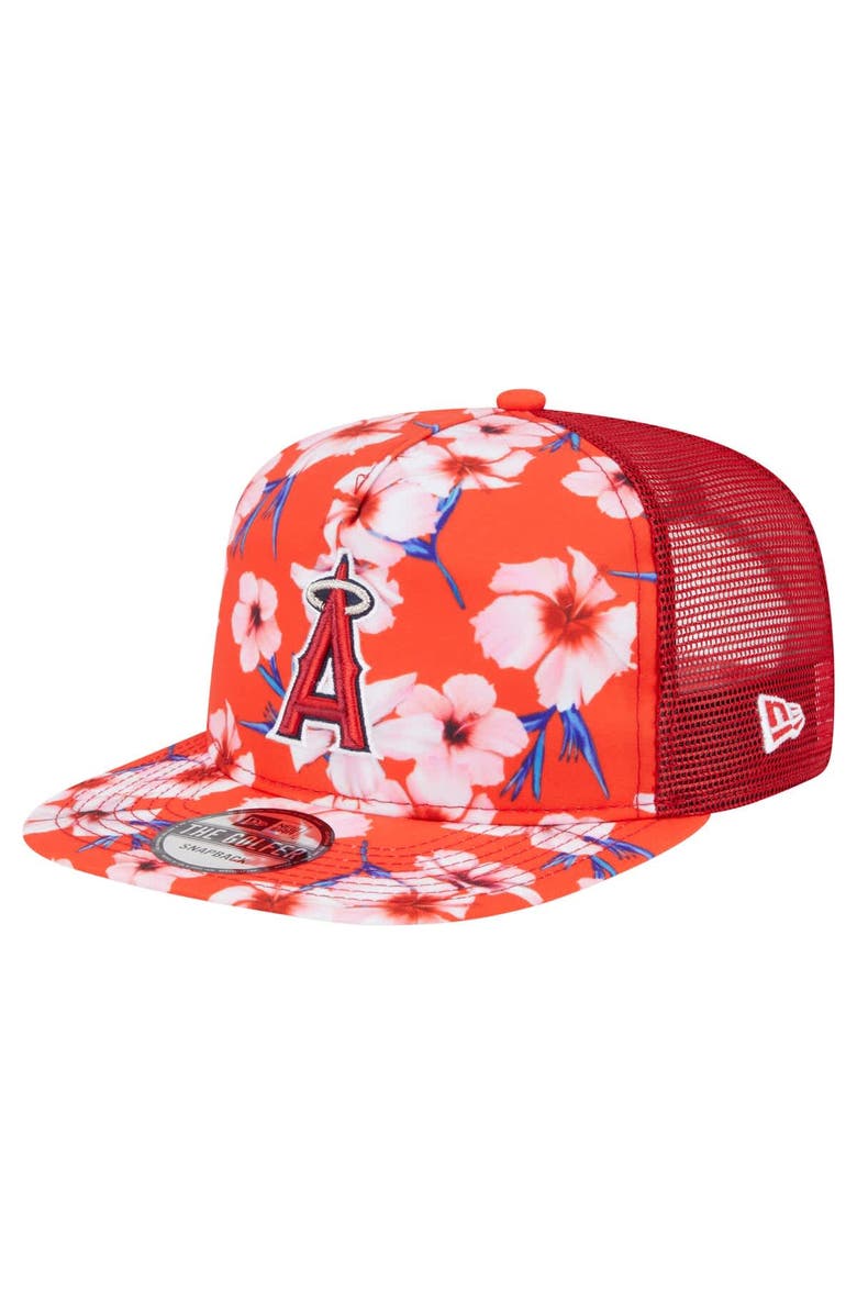 New Era Men's New Era Red Los Angeles Angels Adventure Pattern Golfer Trucker Snapback Hat, Main, color, Red