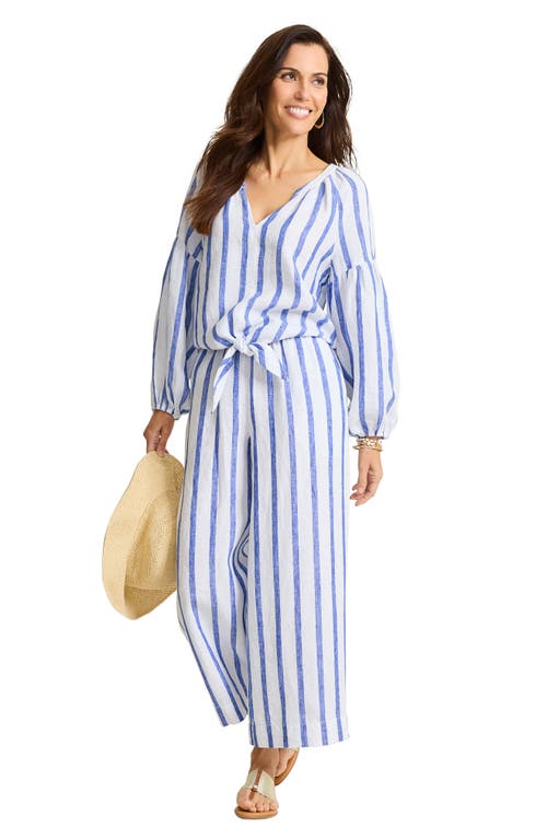 Tommy Bahama Isla Sol Two Palms Crop Wide Leg Linen Pants In Cobalt Haze