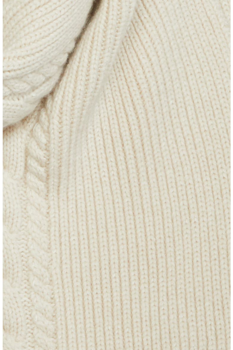 Pompom Fringe Mixed Stitch Cashmere Scarf, Alternate, color, BUFF MELANGE