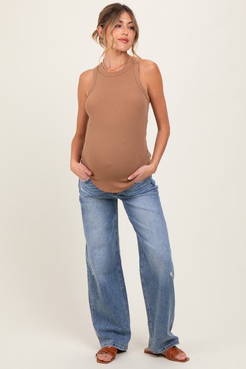 Pinkblush Distressed Vintage Wash Wide Leg Maternity Jeans In Multi