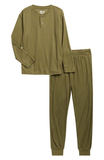 Sleep On It Kids' Ribbed Long Sleeve Pajamas In Green
