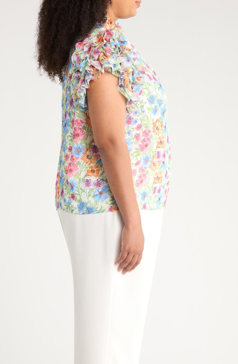 SUGARLIPS Ezia Garden Brenna Mock Neck Top, Alternate, color, Blue/ Pink/ Yellow