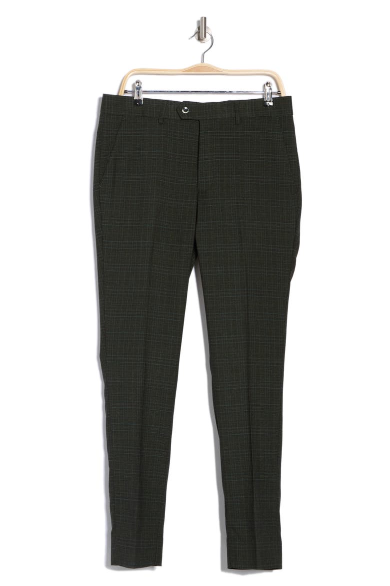 Plaid Slim Fit Dress Pants, Alternate, color, DARK GREEN