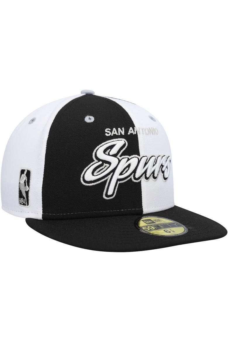 Men's New Era Black/White San Antonio Spurs Script Pinwheel 59FIFTY Fitted Hat, Alternate, color, Black
