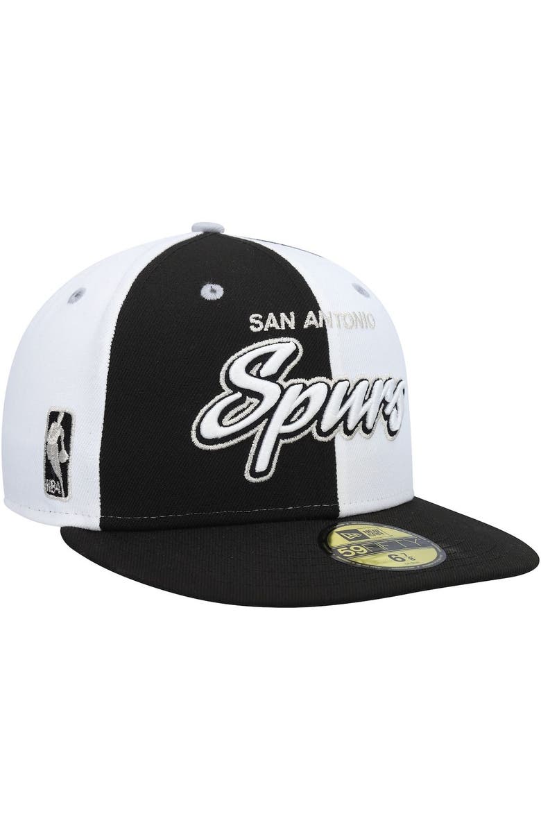 New Era Men's New Era Black/White San Antonio Spurs Script Pinwheel 59FIFTY Fitted Hat, Alternate, color, 