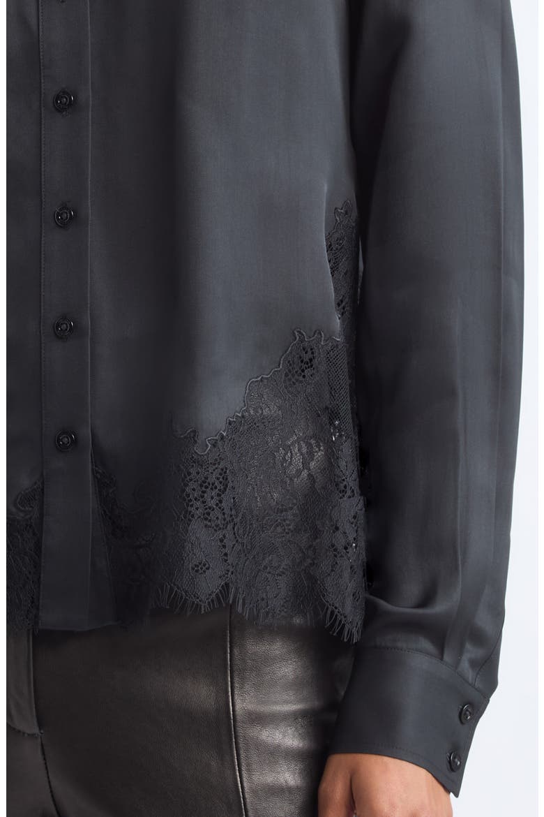 Toni Button Down Shirt with Lace Hem, Alternate, color, JET/ JET