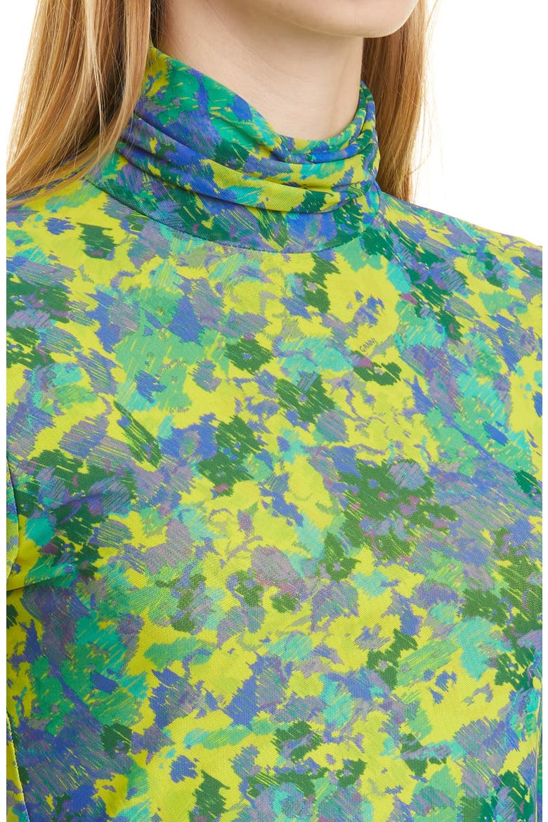 Print Fitted Mesh Turtleneck Pullover, Alternate, color, SULPHUR SPRING