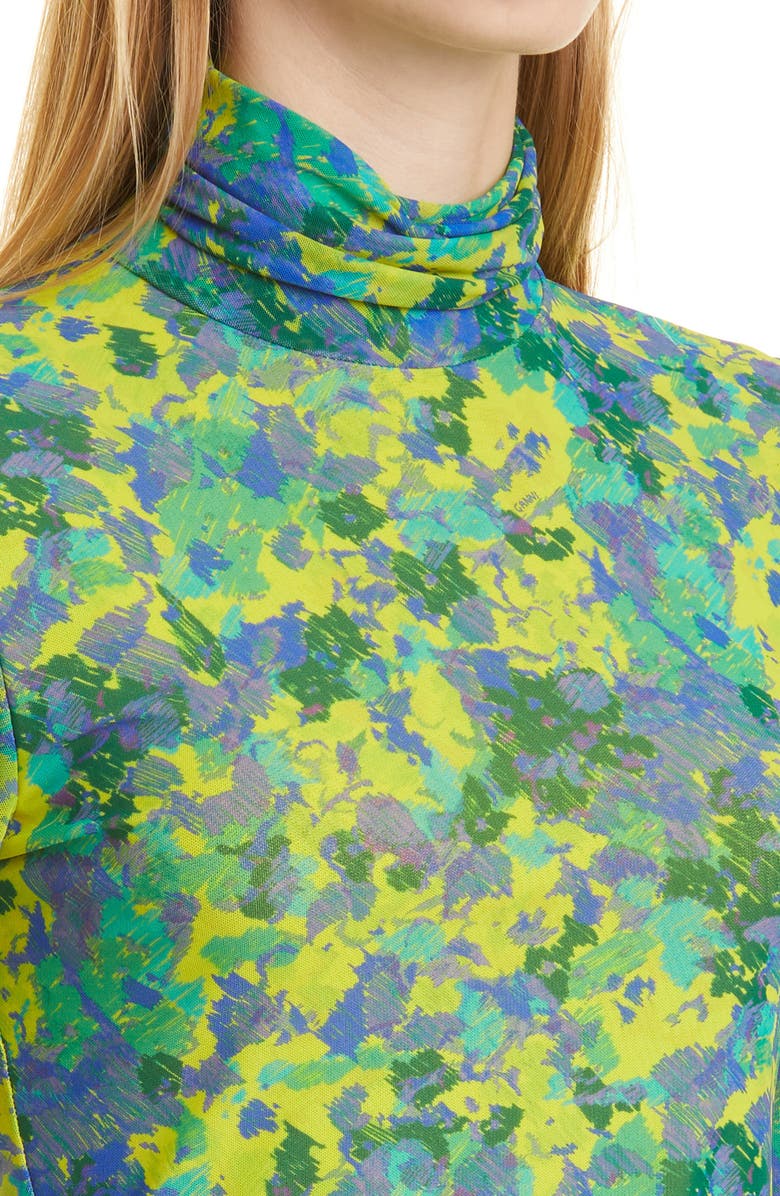 Ganni Print Fitted Mesh Turtleneck Pullover, Alternate, color,
