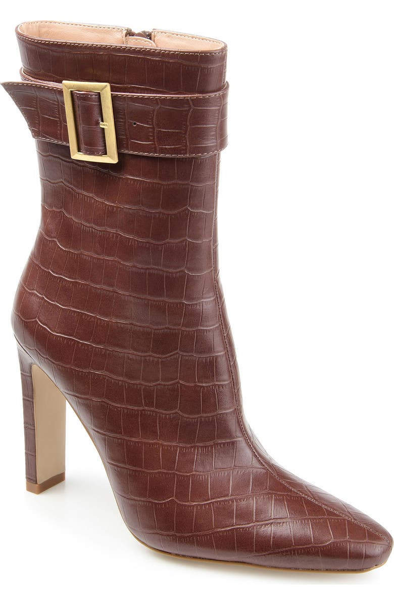 Journee Collection Elaine Croc Embossed Comfort Foam Bootie, Main, color, Brown