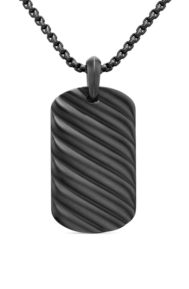 David Yurman Men's Sculpted Cable Dog Tag Pendant, Alternate, color, Black Titanium