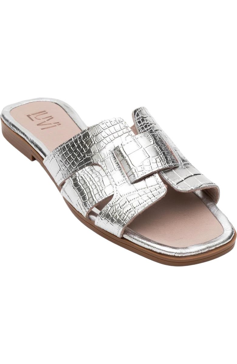 Forever & Always Shoes Notre Leather Slide Sandal, Main, color, Silver Leather