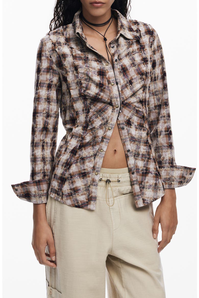 Long Sleeve Button-Up Shirt, Main, color, BROWN