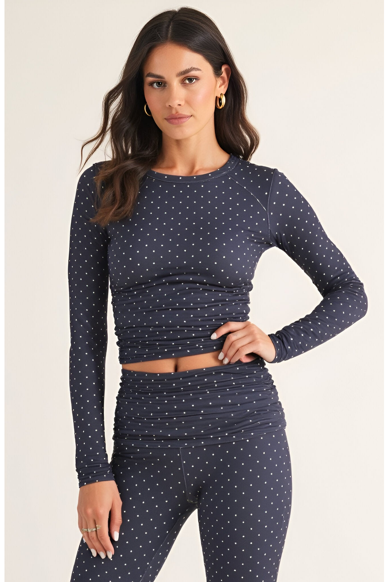 Polka Dot Print High Waist Full-Length Leggings with Wide Waistband, Alternate, color, Navy / White Polka Dot