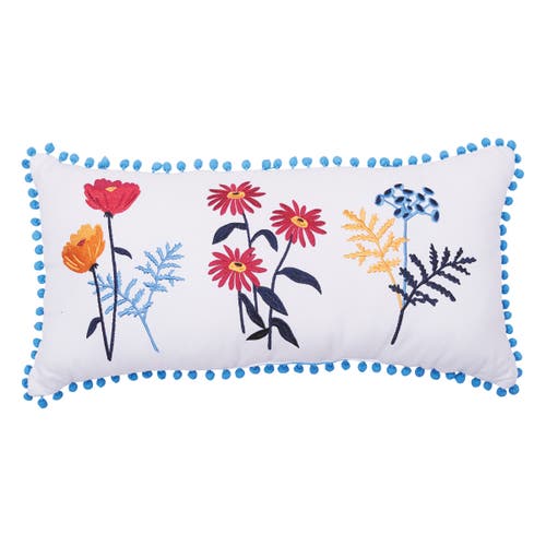 Carol & Frank Lola Boho Embroidered Floral Cotton Decor Throw Pillow, 12" X 24" With Pom Pom Edges In Multi