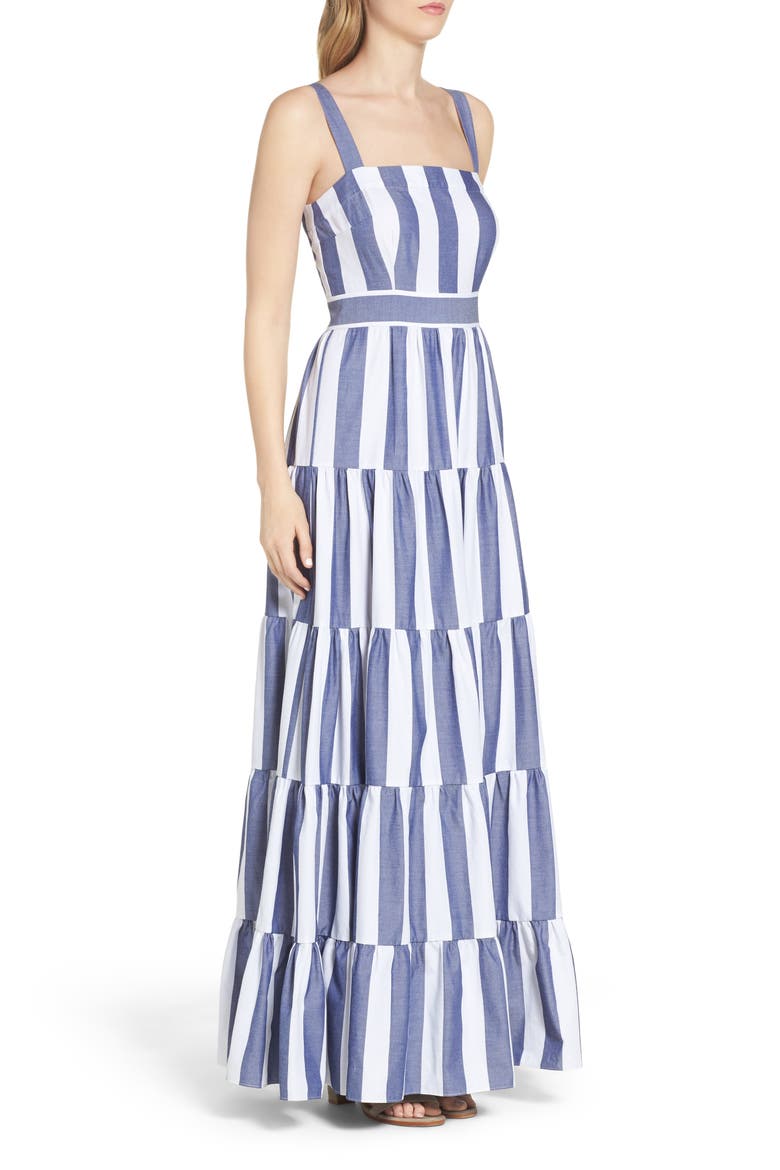 Stripe Tiered Maxi Sundress, Alternate, color, BLUE/ IVORY