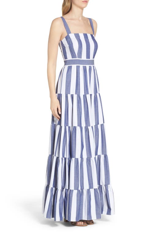 Eliza J Stripe Tiered Maxi Sundress In Blue