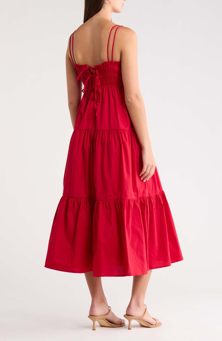 SUGARLIPS Gennie Smocked Tiered Cotton Midi Dress, Alternate, color, Red