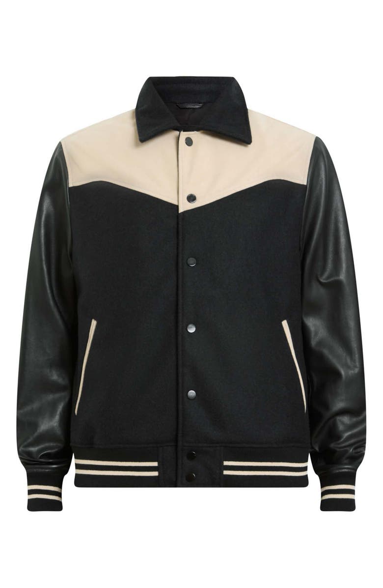 AllSaints Endleton Contrast Bomber Jacket, Alternate, color, Black/ Ecru White