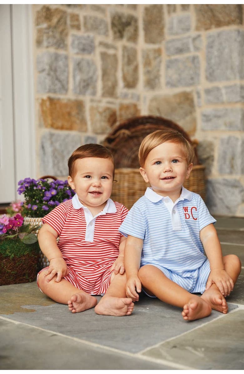 Little English Kids' Peter Pan Polo Romper, Alternate, color, Light Blue Stripe