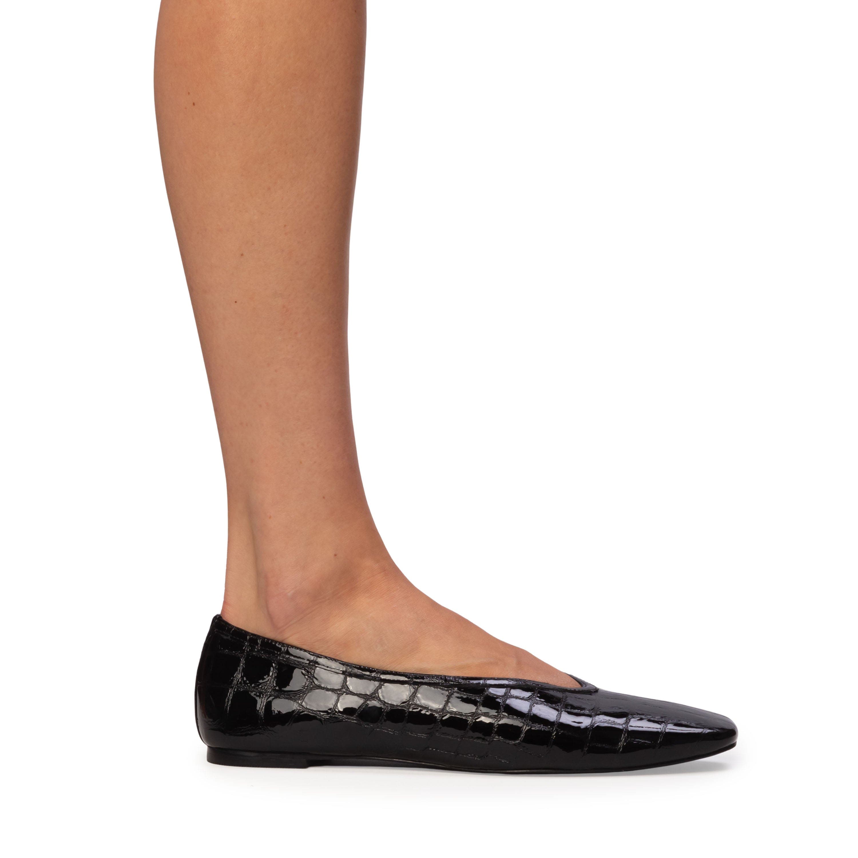 Ayra Croc Ballerina, Alternate, color, Black Croc Patent Leather
