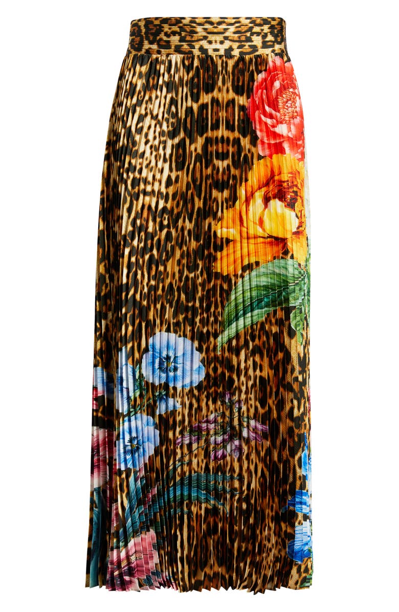 Elie Tahari The Louise Sahara Desert Print Pleated Satin Midi Skirt, Alternate, color,