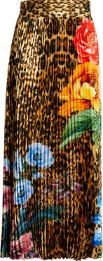 Elie Tahari The Louise Sahara Desert Print Pleated Satin Midi Skirt