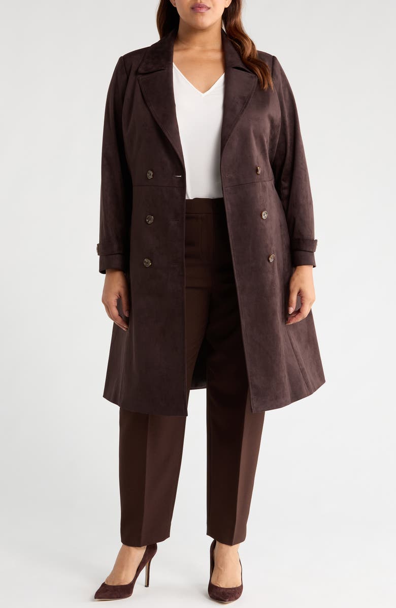 Tahari ASL Faux Suede Trench Coat, Main, color, Espresso